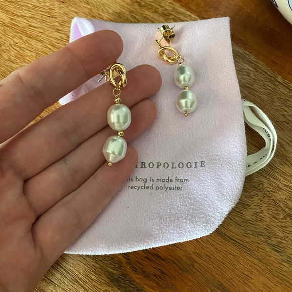 NWOT Anthropologie Nautical Knotted Pearl Drop Earrings - Picture 5 of 5